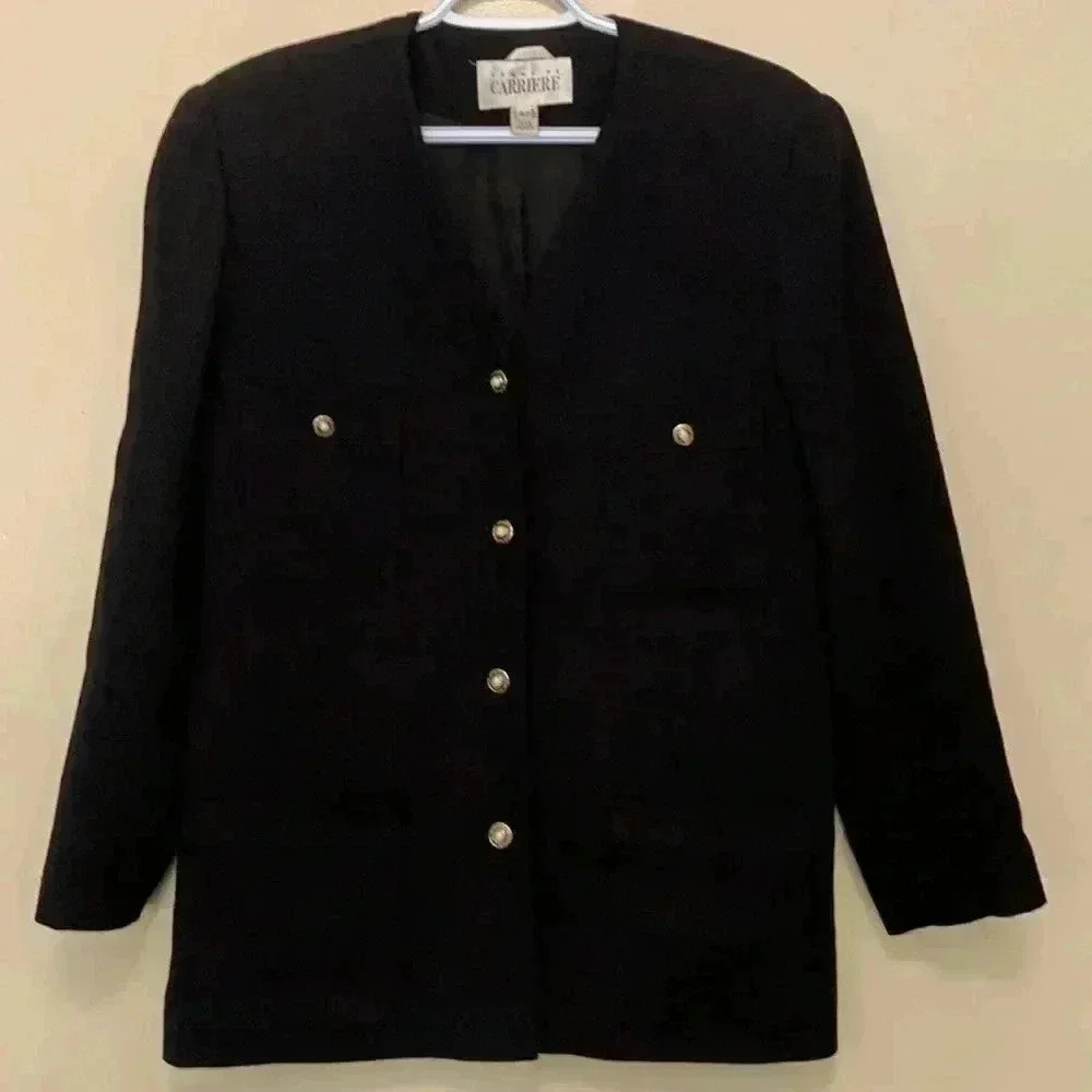 Femme de Carriere vintage, 100% wool, long sleeve suit jacket w padded shoulders